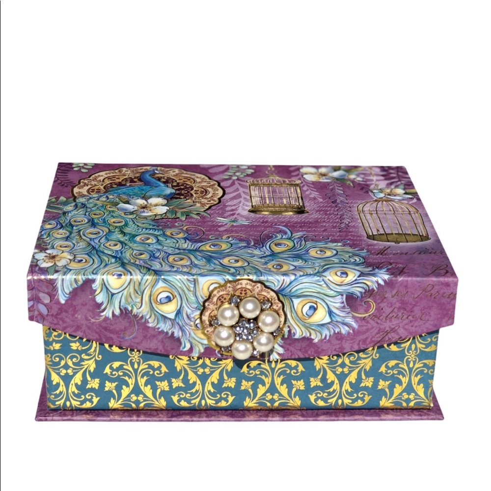 Punch Studio Birdcage Peacock Brooch Embellished Trinket Nesting Box (69702/Med)